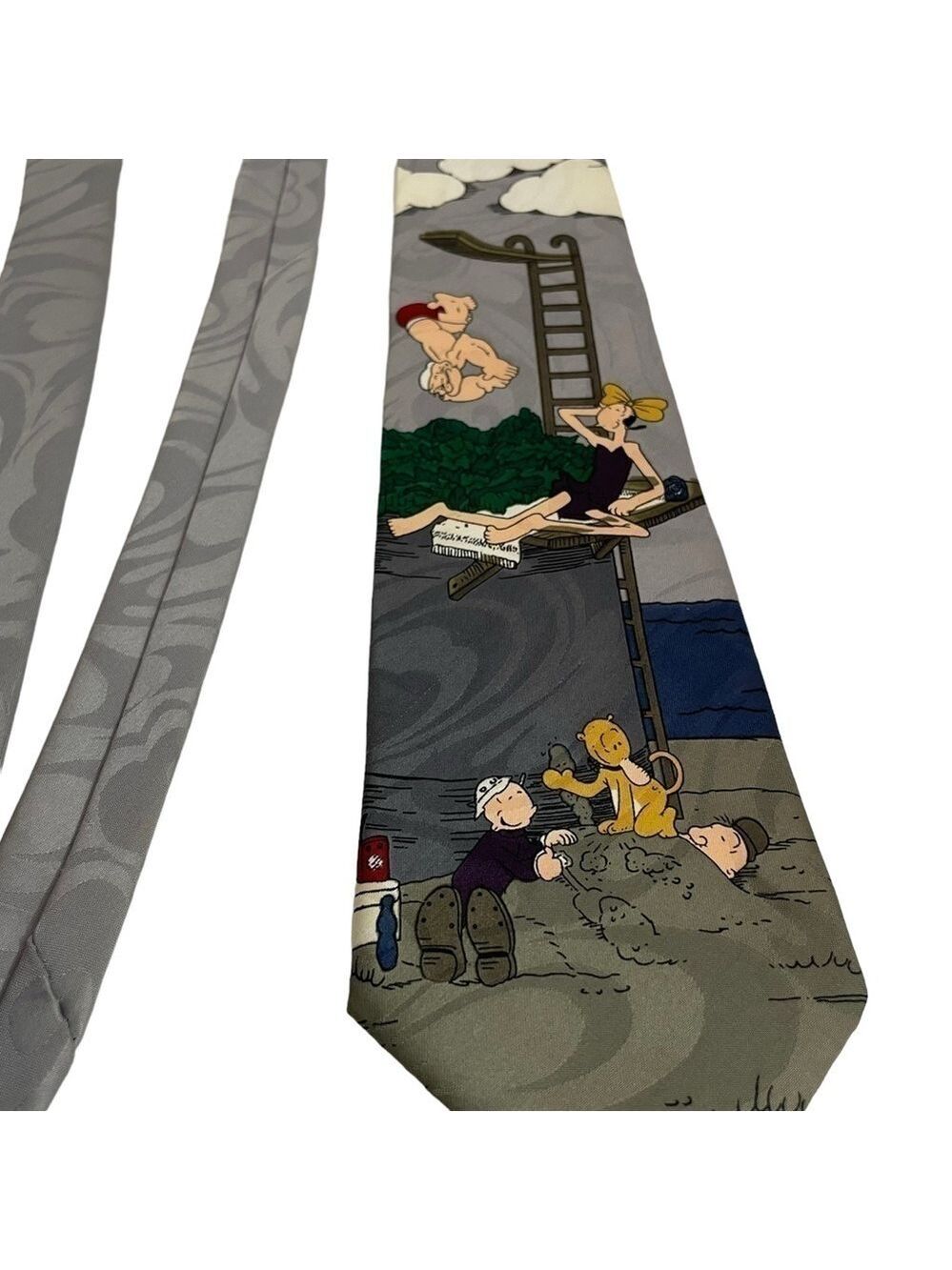 Vintage 1995 Popeye Necktie Tie O/S Grey Olive Oil Novel Ties Cool Fun Cartoon